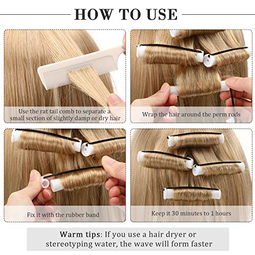 36 Pieces Cold Wave Rod Hair Perm Rods Hair Rollers Perming Rods Curlers with Steel Rat Tail Comb for Hairdressing Styling