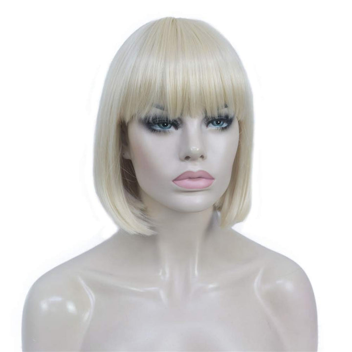 Short Straight Bob Wig Cute Flat Bangs Synthetic Full Women Wigs(613-Pale Blonde)
