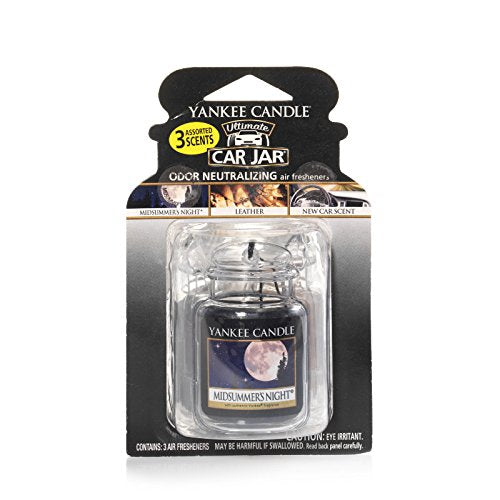 Car Air Fresheners, Hanging Car Jar® Ultimate 3-Pack, Neutralizes Odors Up To 30 Days, Includes: 1 Leather, 1 Midsummer's Night, and 1 New Car Scent