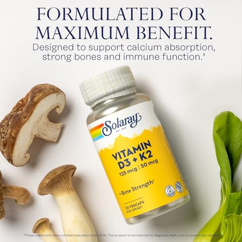 Vitamin D3 K2 - Bone Health and Immune Support Supplement - With 5000 IU Vitamin D as Vit D3 and 50 mcg Vitamin K2 as Menoquinone MK7, Made Without Soy, 60-Day Guarantee, 120 Serv, 120 VegCaps