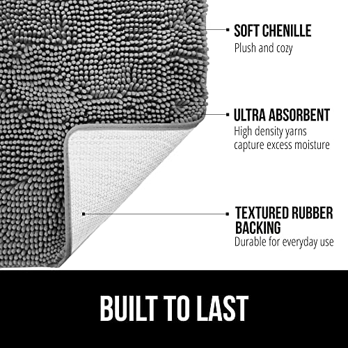 Bath Rug Mat, Thick Soft Absorbent Chenille, Quick Dry Microfiber Mats, Rubber Backing Machine Washable Shower Floor Rugs, Bathmat Runner, Bathroom Home Decor Accessories, 24x17, Grey
