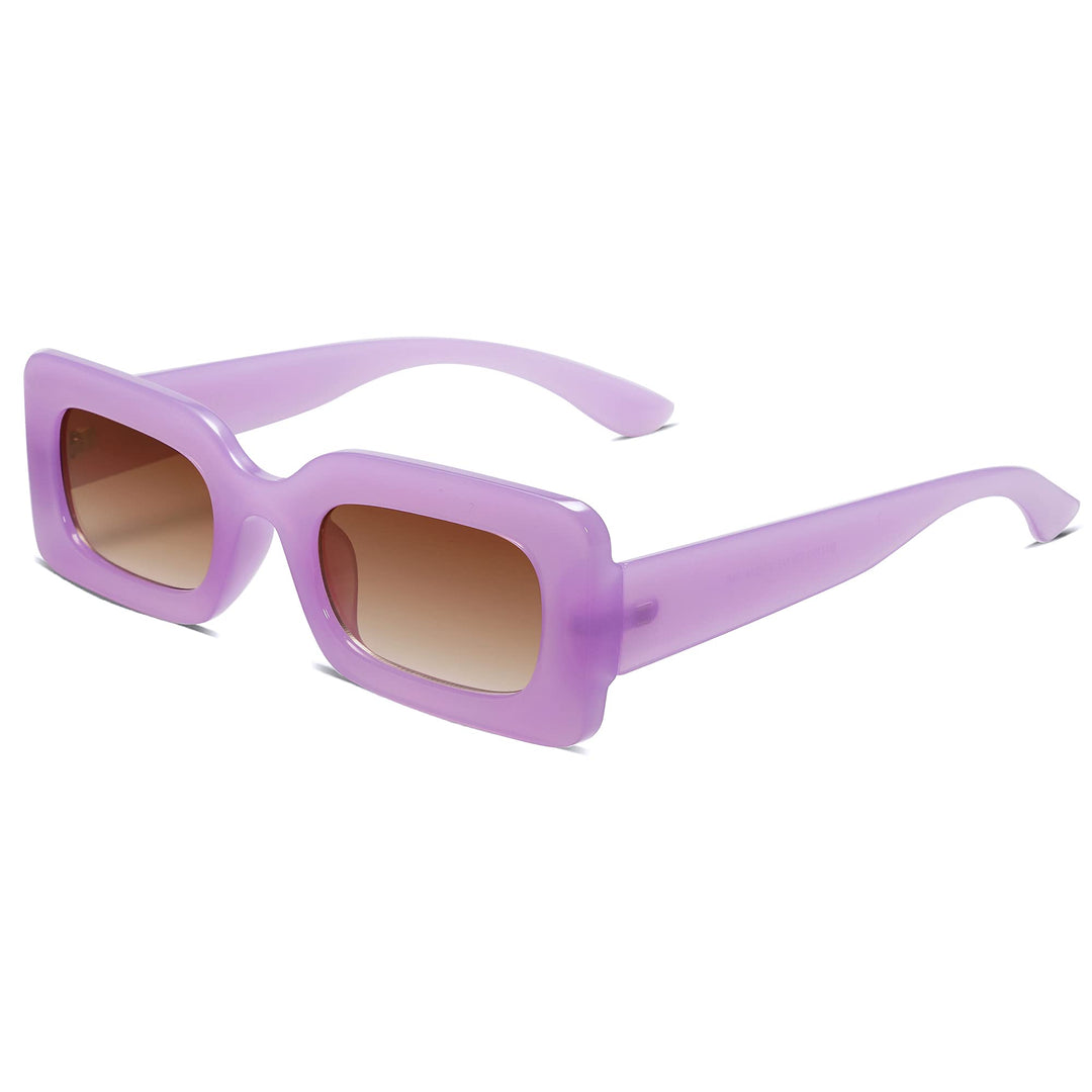 Retro 90s Nude Rectangle Sunglasses Womens Mens Trendy Chunky Glasses Purple Frame Brown Lens