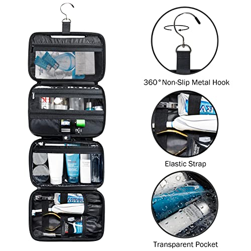 Hanging Toiletry Bag - Water-Resistant Travel Toiletry Bag - Large Travel Bag for Toiletries - Multiple Compartments and 1 Hook (Black)
