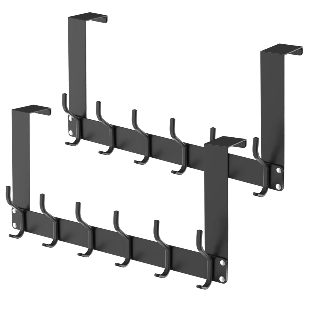 Over The Door Hook Folding without Assembly, Towel Organizer Rack for Bathroom, Heavy-Duty Door Rack with Hanger for Hanging Coat, Colthes, Shower Towel, Purse, Key, Jacket, Metal - Black