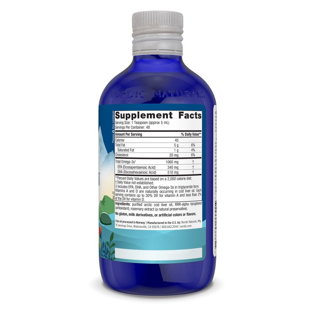 Arctic Cod Liver Oil, Unflavored - 8 oz - 1060 mg Total Omega-3s with EPA & DHA - Heart & Brain Health, Healthy Immunity, Overall Wellness - Non-GMO - 48 Servings