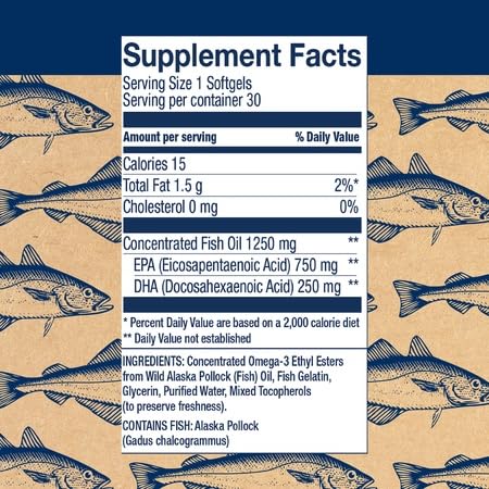 Wild Alaskan Fish Oil Peak EPA - Triple Strength Peak EPA & DHA Supplement - 1000mg Fish Oil - Omega-3s for Joint Health Support - 30 Softgels (30 Servings)