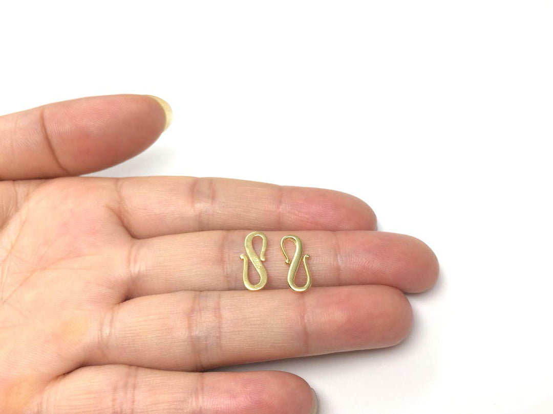 5pcs Authentic Gold Plated Sterling Silver S Hooks Clasp 15mm (0.59 Inch) Connector Hypoallergenic Nickel Free for Jewelry Making SS366