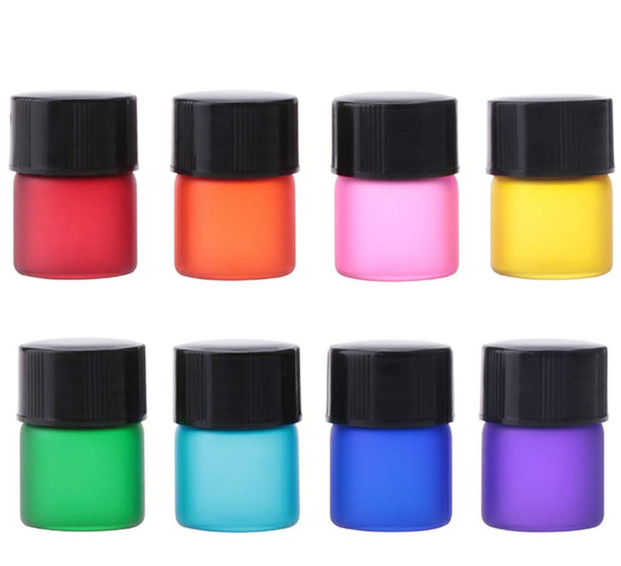 ELFENSTALL- New 24Pcs/lot Colorful Frosted 1ml 1/4 Dram Essential Oil Glass Bottle Empty Perfume Sample Vials Small Bottles for Party Makeup Xmas Gift + 1pc Clean Cloth + free 1ml Dropper Pipette (24)