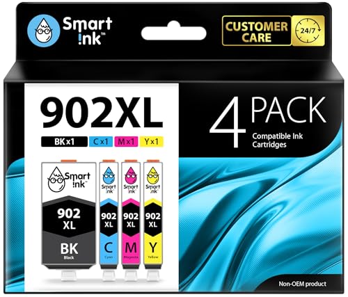Compatible Ink Cartridge Replacement for HP 902 XL 902XL (4 Combo Pack) to use with Officejet Pro 6978 6968 6974 6975 6960 Officejet 6951 6954 6956 6958 Printers