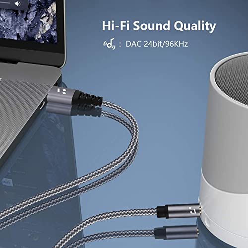 6 FT USB to 3.5mm Audio Jack Adapter,USB 2.0 to 3.5mm AUX Stereo Audio Cord,Compatibility with Laptop, Speaker, Support Windows,Not Applicable to Charging and MP3, Truck, TV USB Ports (6FT, Grey)