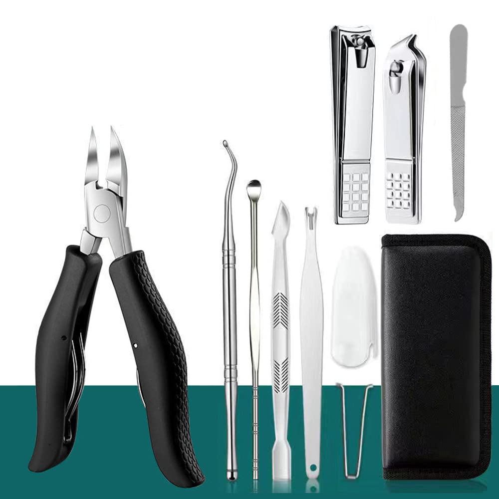 Luxurious Toe Nail Clippers Professional 9 Pcs Podiatrist Toe Nail Cutters for Thick & Ingrown Toe Nail Clippers for Men & Women Podiatrist Toe Nail Set(Premium, Large Size,Black)