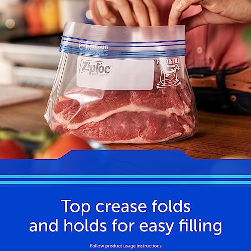 Gallon Food Storage Freezer Bags, Stay Open Design with Stand-Up Bottom, Easy to Fill, 60 Count