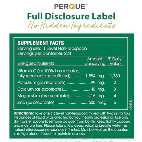 Buffered Vitamin C Ascorbate Powder - pH Balanced, Vegetarian, Allergen-Free Vitamin C Supplement - Fast-Acting Antioxidant Support -Effervescent Powder with Magnesium, Potassium & Zinc - 16 oz