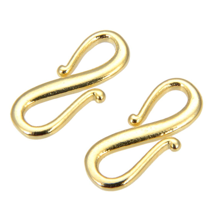 5pcs Authentic Gold Plated Sterling Silver S Hooks Clasp 15mm (0.59 Inch) Connector Hypoallergenic Nickel Free for Jewelry Making SS366
