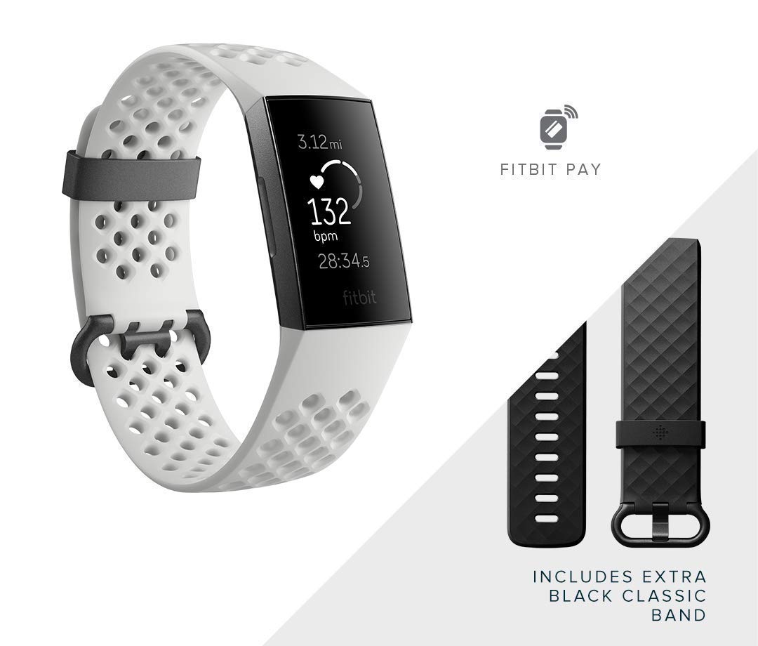 Charge 3 SE Fitness Activity Tracker Graphite/White Silicone, One Size (S and L Bands Included),1 Count (Pack of 1)