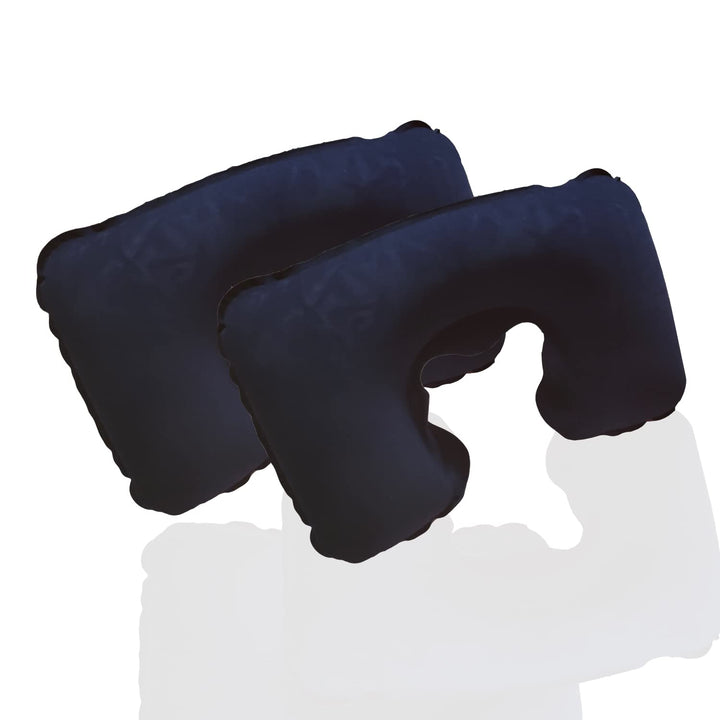 2 Pack U-Shaped Inflatable Travel Neck Pillow Flocked Fabric Air Pillow,Compact Travel for Airplanes Travel Light Inflatable Neck Pillow Support Head Neck/Lumbar for Traveling,Home (Navy-Blue)