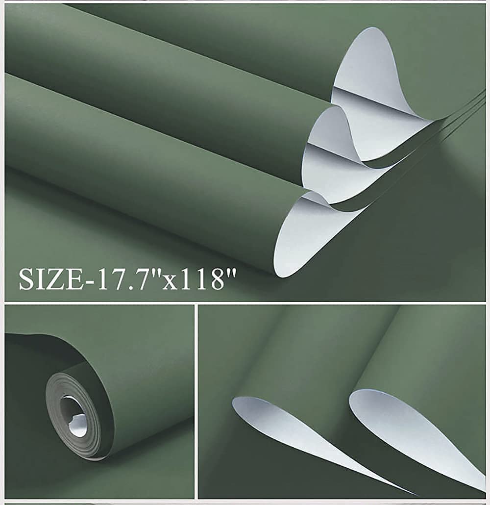 118''x17.7'' Green Peel and Stick Wallpaper Contact Paper Modern Self Adhesive Wall Paper Removable Renter Friendly Textured Solid Color Shelf Cabinet Vinyl Roll (118''x17.7'',Dark Green)