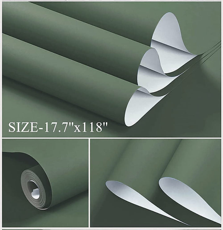 118''x17.7'' Green Peel and Stick Wallpaper Contact Paper Modern Self Adhesive Wall Paper Removable Renter Friendly Textured Solid Color Shelf Cabinet Vinyl Roll (118''x17.7'',Dark Green)