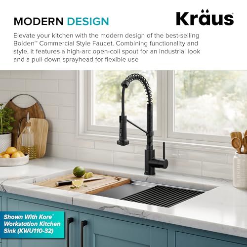 KRAUS Bolden Commercial Style 2-Function Single Handle Pull Down Kitchen Faucet in Matte Black, KPF-1610MB