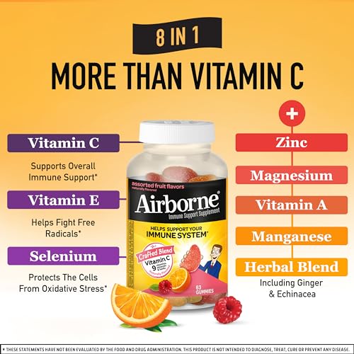 750mg Vitamin C Gummies For Adults, Immune Support Gummies With Powerful Antioxidants Vit C & E, Caffeine Free - 2x63ct Bottle (42 Servings), Assorted Fruit Flavor