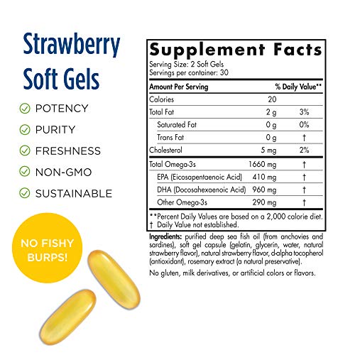 ProDHA 1000, Strawberry - 60 Soft Gels - 1660 mg Omega-3 - High-Intensity DHA Formula for Neurological Health, Mood & Memory - Non-GMO - 30 Servings
