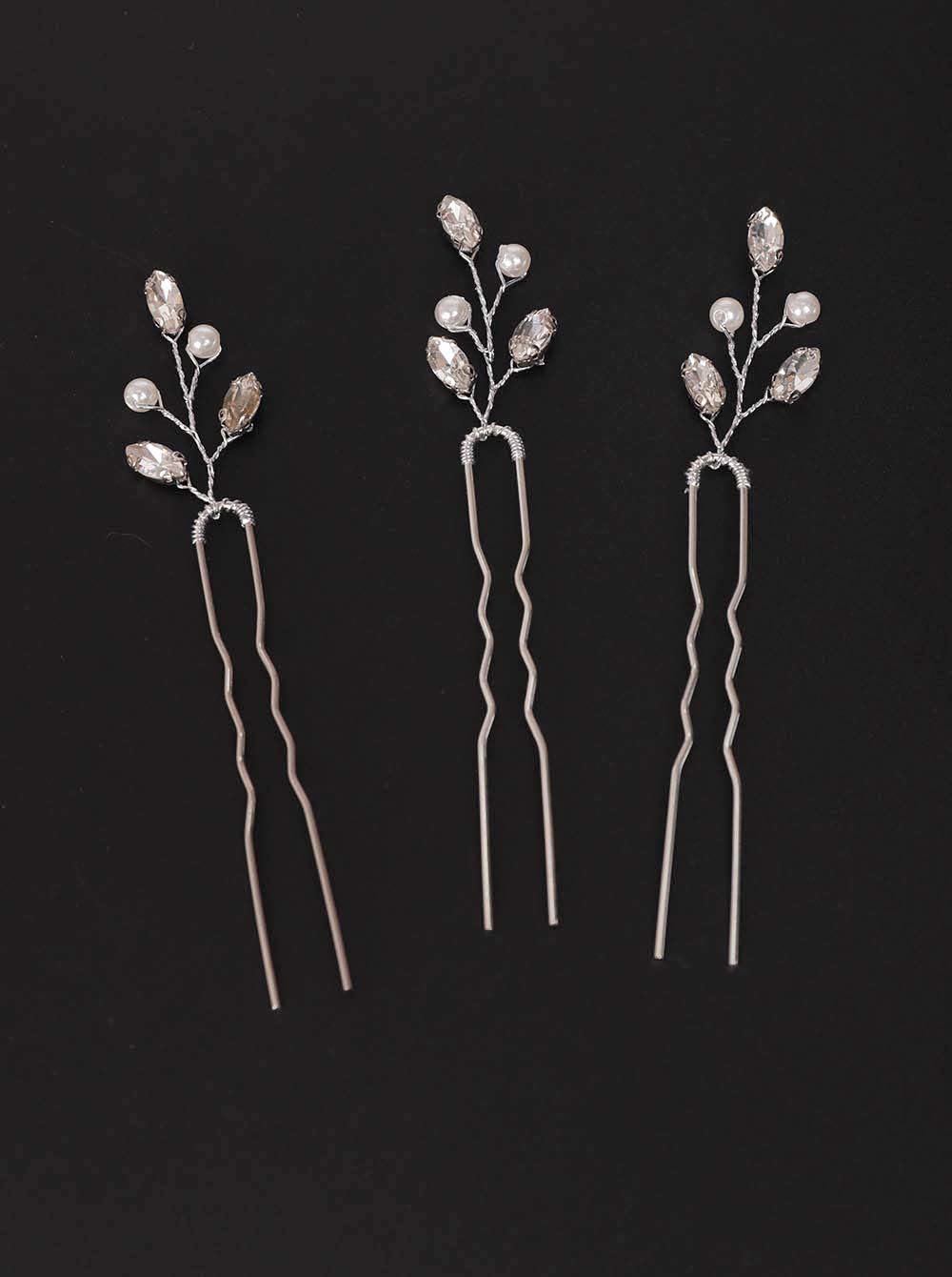 FXmimior 3 PCS Bridal Women Vintage Wedding Party Hair Pins Crystal Hair Accessories (Silver)