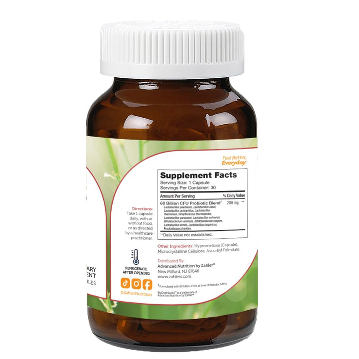 Zahlers BioDophilus High Potency Probiotic Formula 60 Billion Live & Active CFUs - 30 Capsules
