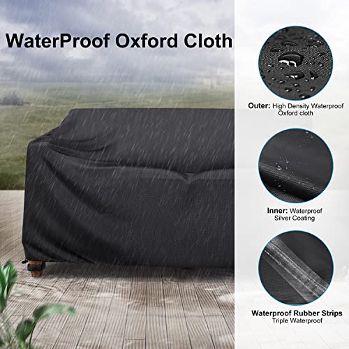 Heavy Duty Patio Sofa Cover Waterproof, 2-Seater Outdoor Sofa Loveseat Cover, Outdoor Patio Furniture Cover with Air Vent and Handles, 60 L×34 D×30 H, Black