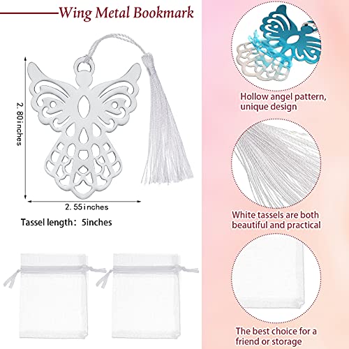 Metal Angel Bookmark with Silky Bookmark Tassels Angel Ornaments Christmas Tree Ornaments with Organza Bags for Book Lovers Collection Christmas Wedding Party Favors(80 Pieces)