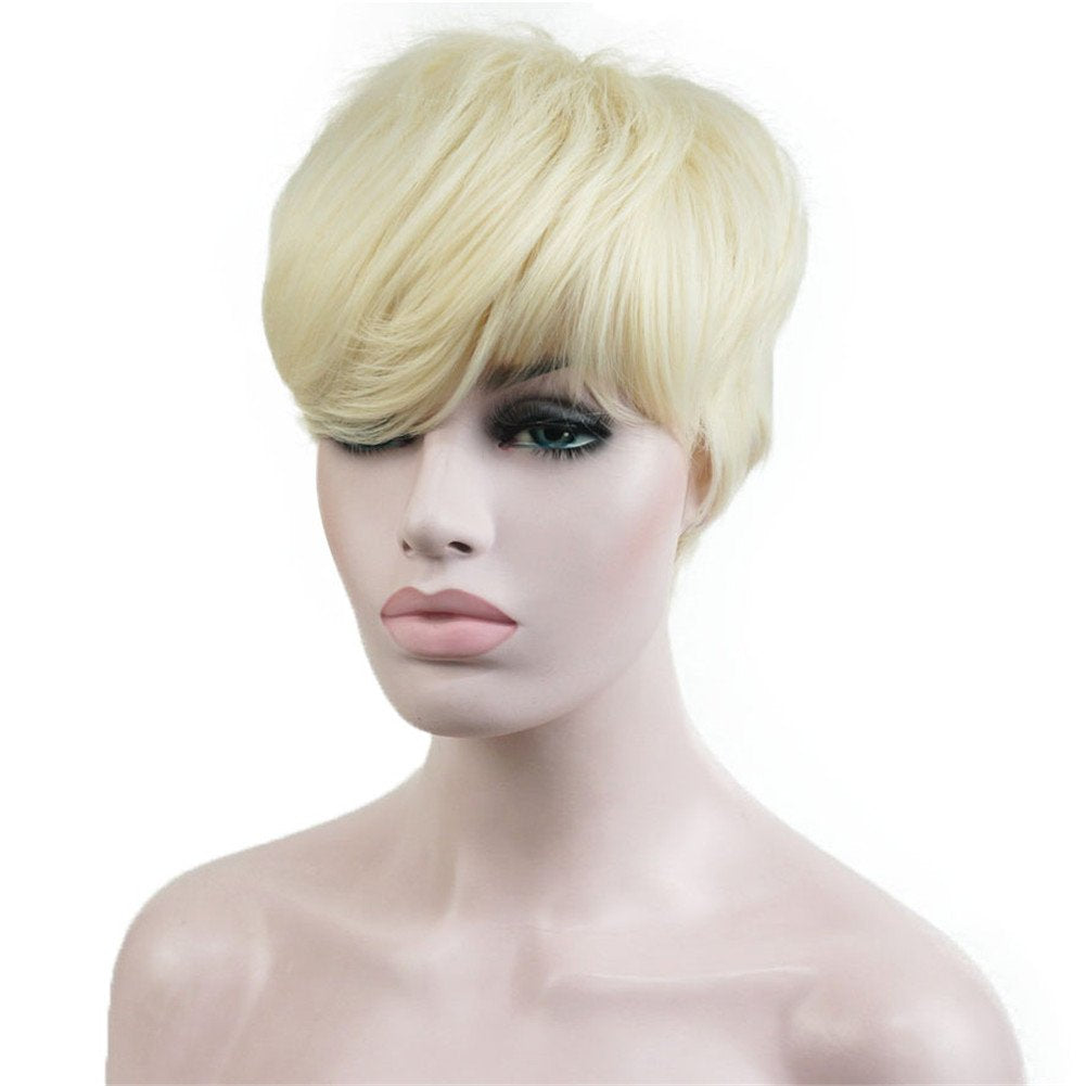 #613: Synthetic Short 6 Inches Blonde Straight Wig Heat Resistant Full Capless Hair Party Wig