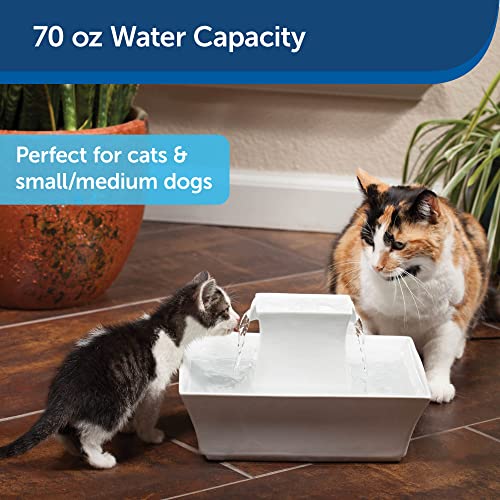 Drinkwell Pagoda Ceramic Cat & Dog Water Fountain, 70oz Capacity, Encourages Hydration, Open Bowl Design, White