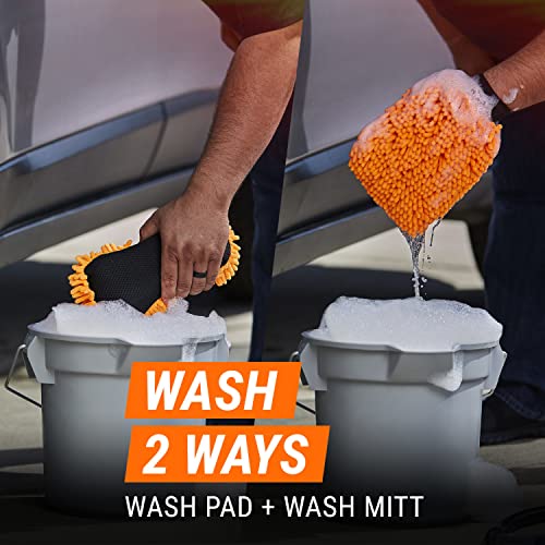 Microfiber Car Wash Mitt and Pad Set , Machine Washable, Highly Absorbent Cleaner for Dirt and Bugs