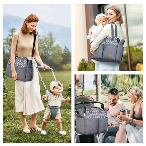 Diaper Bag Tote, Large Diaper Bags Waterproof,Large Mommy Bag for Hospital, Baby Bags for Mom Travel Diaper Tote Messenger Purse,Grey, Arrow Print