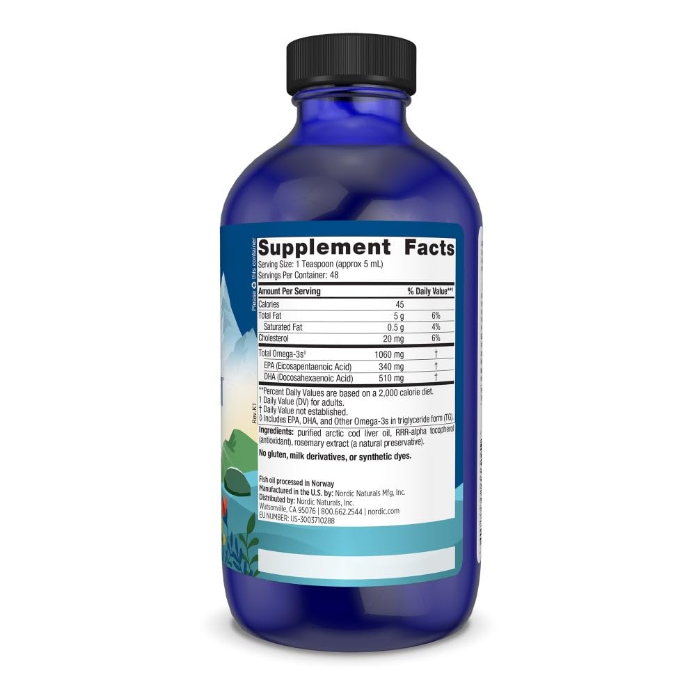 Arctic Cod Liver Oil, Unflavored - 8 oz - 1060 mg Total Omega-3s with EPA & DHA - Heart & Brain Health, Healthy Immunity, Overall Wellness - Non-GMO - 48 Servings