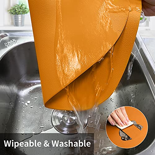 Table Mats for Round Fall Placemats Set of 4 Outdoor Indoor Place Mats Leather Wipeable Washable Placemats for Kitchen Dining Patio Table Heat Resist Easy to Clean Orange Placemats