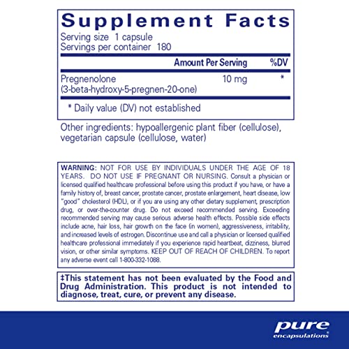 Pregnenolone 10 mg - Support Memory & Hormone Balance* - Hormone Precursor - Gluten Free & Non-GMO - 180 Capsules