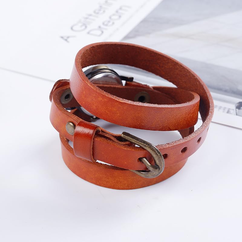 Mother's Gift Bohemian Style Analog Quartz Wrap Around Leather Watch Women Lady Watches with Vintage Bronze 26mm Dial Black (Simple Style)