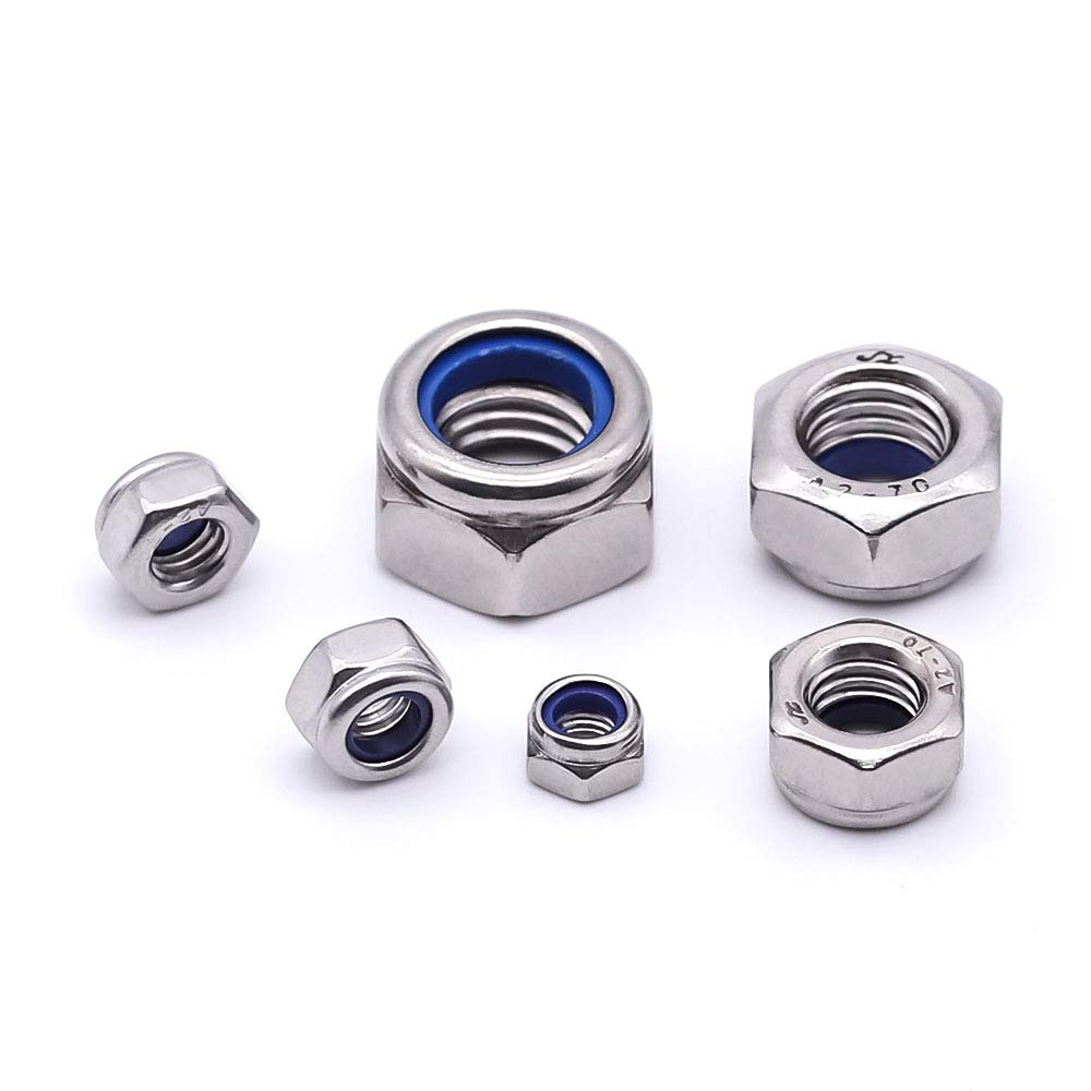 M4-0.7 (100 pcs) Nylon Insert Hex Lock Nuts 304 Stainless Steel 18-8 Locknut, Bright Finish, DIN985