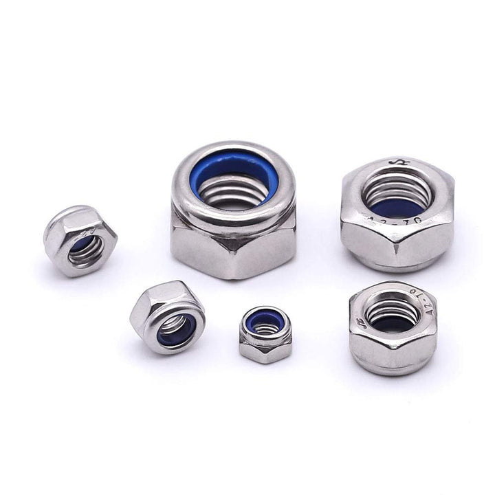 M4-0.7 (100 pcs) Nylon Insert Hex Lock Nuts 304 Stainless Steel 18-8 Locknut, Bright Finish, DIN985