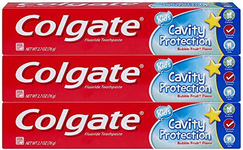 COLGATE Fluoride Toothpaste Cavity Protection For Kids, Bubble Fruit Flavor 2.7 oz. (3 Pack)