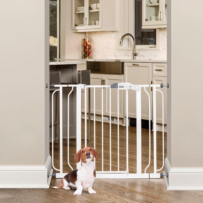 Easy Step Extra Wide Baby Gate, Includes 4-Inch and 4-Inch Extension Kits, 4 Pack of Pressure Mounts Kit and 4 Pack of Wall Mount Kit
