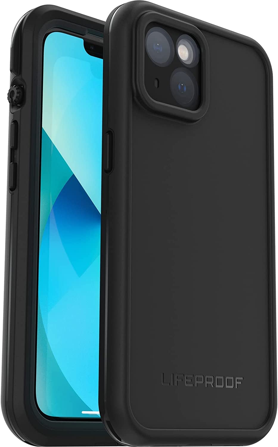 iPhone 13 (ONLY) FRE Series Case - BLACK, waterproof IP68, built-in screen protector, port cover protection, snaps to MagSafe