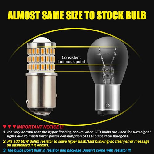 2057 1157 2357 7528 2057A 1157A 2357A LED Bulbs Amber Yellow, Ultra Bright 57-SMD LED Replacement for Blinker Lights, Turn Signal/Parking or Running Lights, Brake/Tail Lights (Pack of 2)
