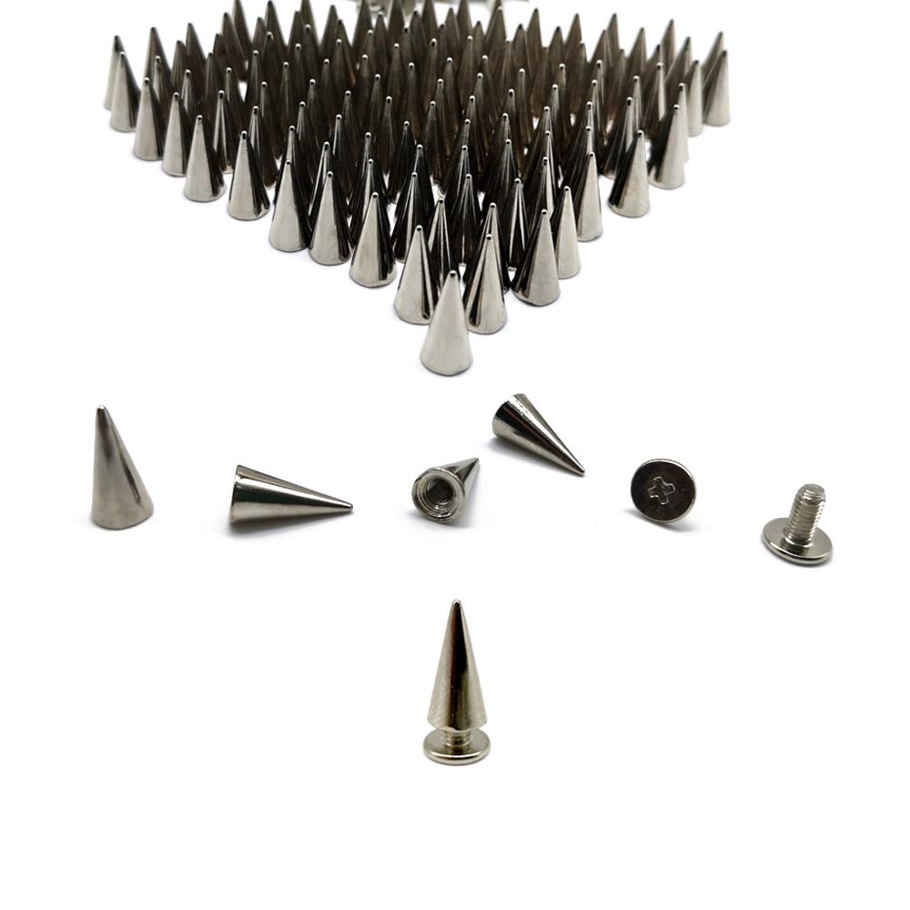 6x12MM Silver Cone Spikes Punk Rivets Screwback Studs Metal Bullet Spikes for Clothing DIY Leather Craft, Set of 120 by Baryuefull