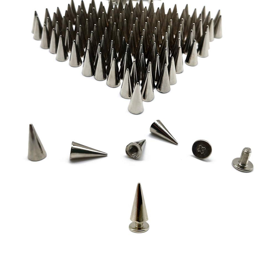 6x12MM Silver Cone Spikes Punk Rivets Screwback Studs Metal Bullet Spikes for Clothing DIY Leather Craft, Set of 120 by Baryuefull