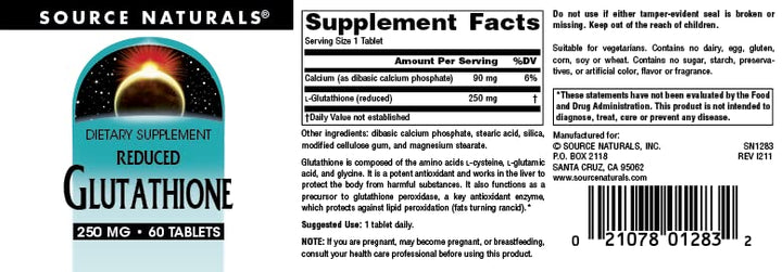 Glutathione, Supplement for Liver Support, 250mg - 60 Tablets