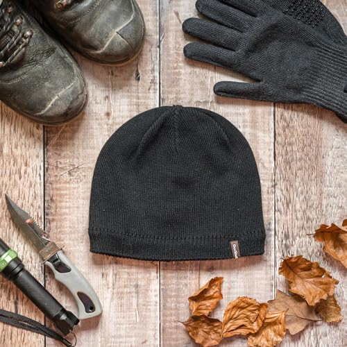 Waterproof Beanie Hat for Men and Women Acrylic Outer for Winter Cold Weather, Membrane Insulated Fleece Liner, Black Solo, L/XL (58-60cm)