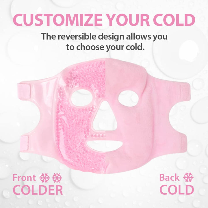 Ice Face Masks for Women, Hot Cold Therapy Gel Bead Full Facial Gel Mask Cold Eye Pack with Eye Hole & Plush Backing for Migraine Headache, Stress Relief - Pink