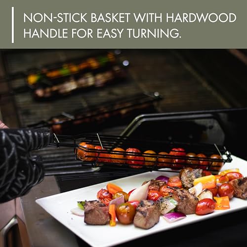 Nonstick Kabob Grilling Baskets, Set of 4 - Easy-Lock Lids & Heat Protection Hardwood Handles - Grilling & BBQ Tools for Outdoor Cooking - Maximize your Grilling Space