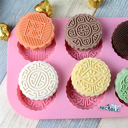 Soap Molds 6-Cavity Circle Silicone Mold Moon Cake Shape for Chocolate Candy Making Mould